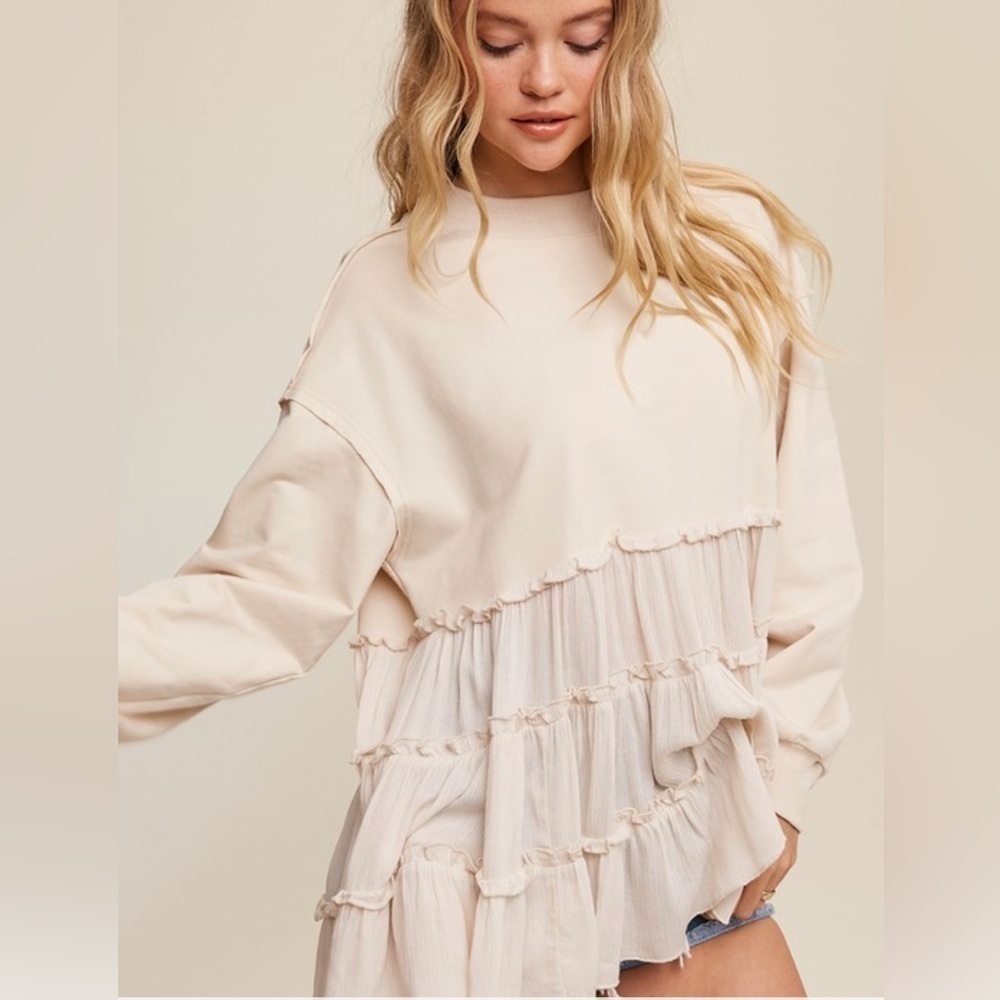 Champagne! Champagne 🍾 Color Sweatshirt & Gauzy Top - Picture 5 of 6